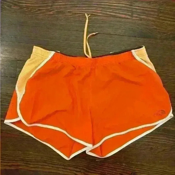 The North Face Shorts Womens Sz Large Orange Training Running Elastic Drawstring - Picture 1 of 8